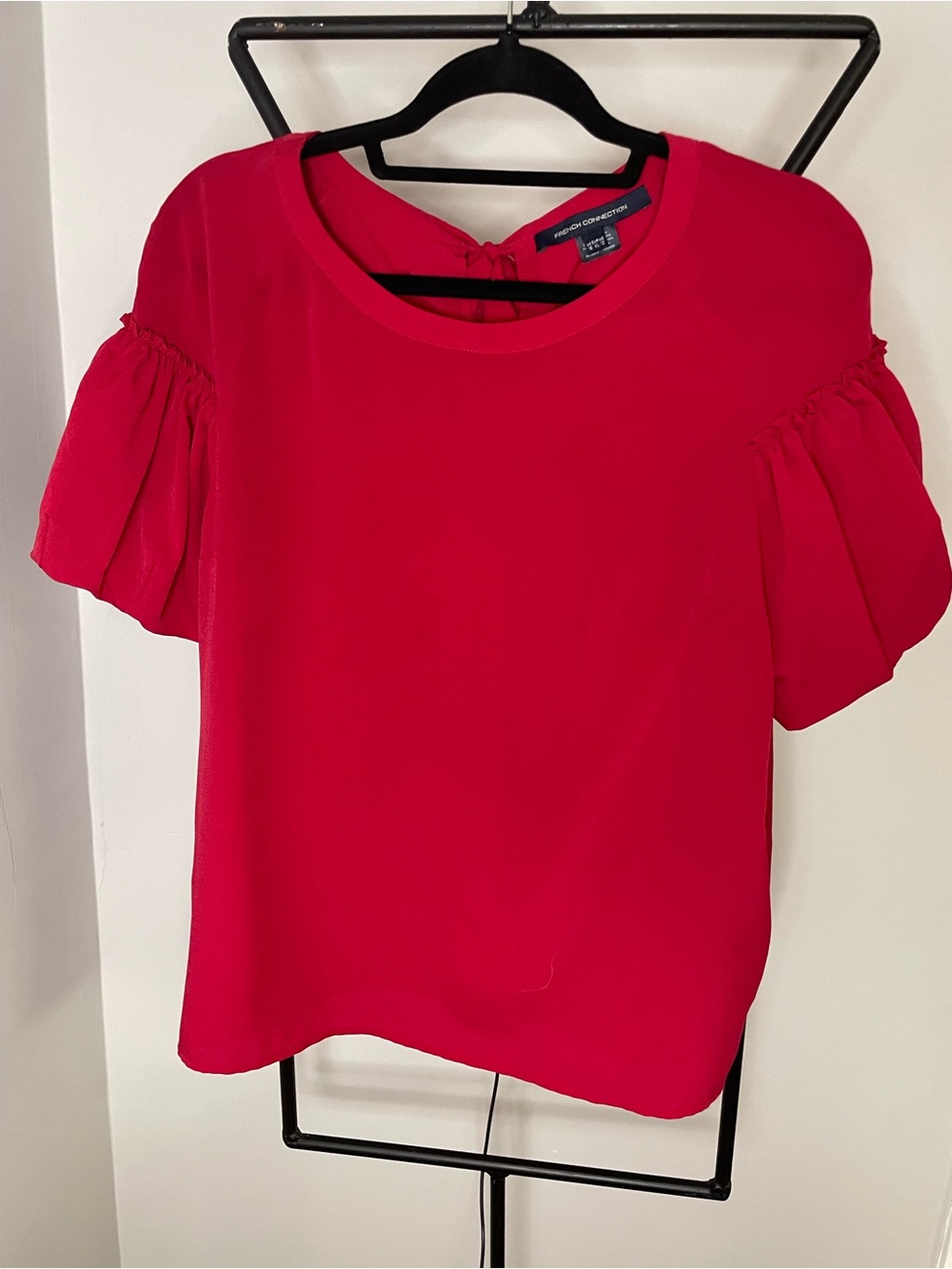 French Connection Red Short-Sleeve Puff Blouse